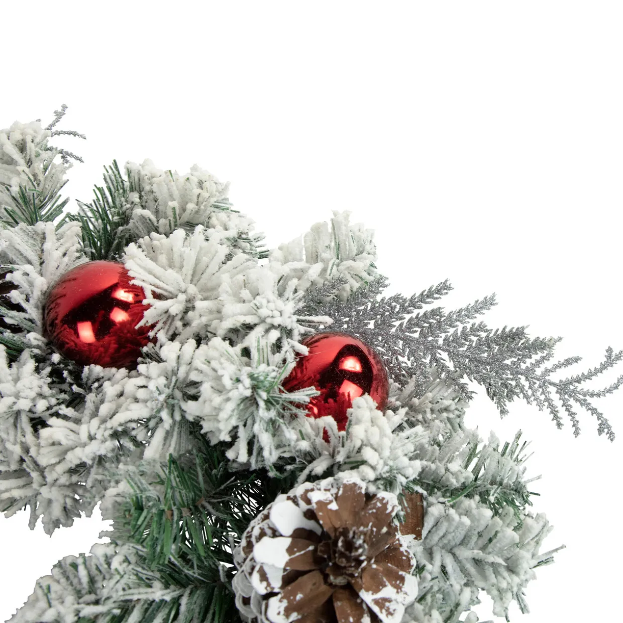 Heavily Flocked Pine with Ornaments Artificial Christmas Wreath - 24" - Unlit