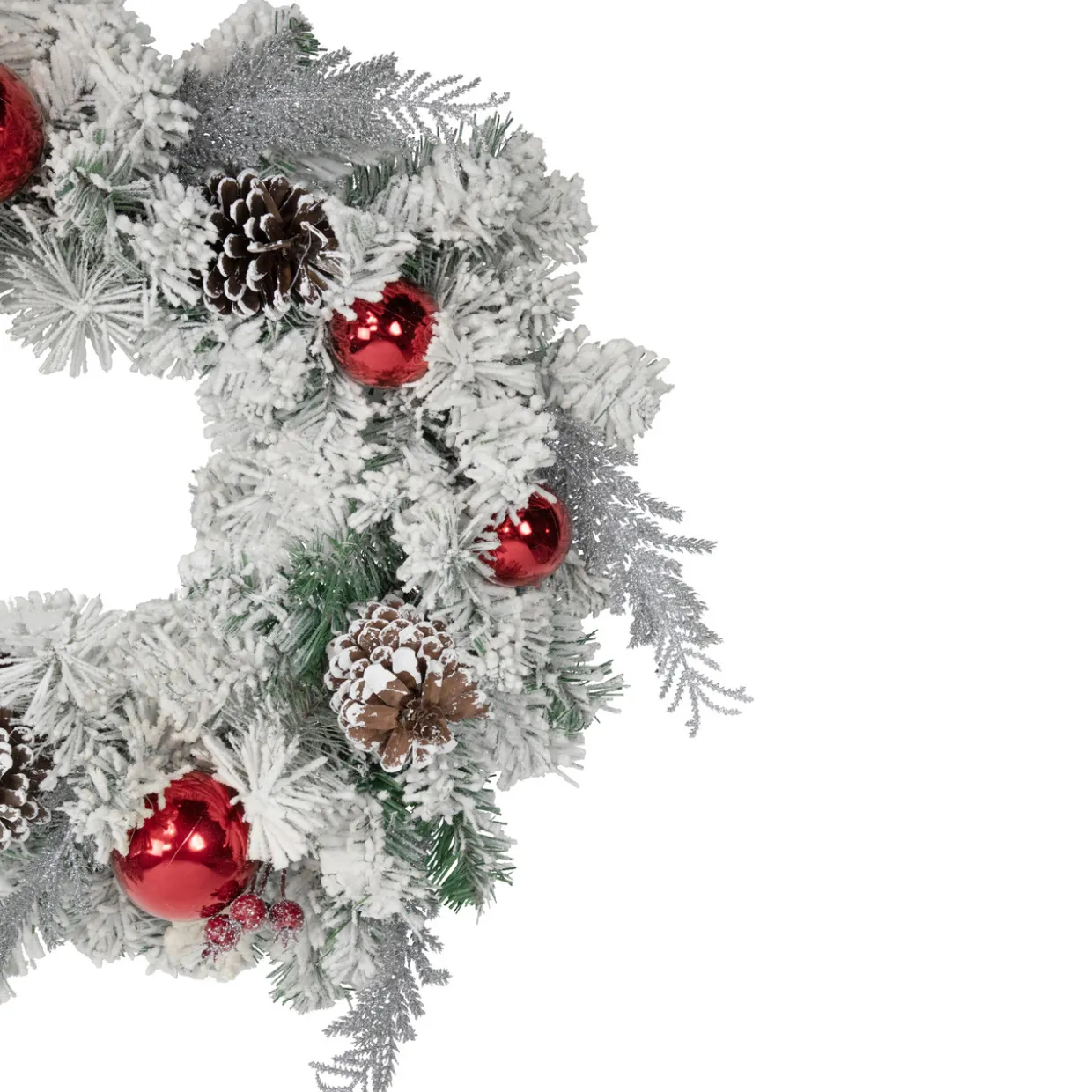 Heavily Flocked Pine with Ornaments Artificial Christmas Wreath - 24" - Unlit