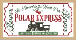 HO HO HO 9.5" x 21.5" Framed Christmas Wall Decor Art Print Sign Poster in a Natural Wooden Frame with UV Acrylic and Hangers