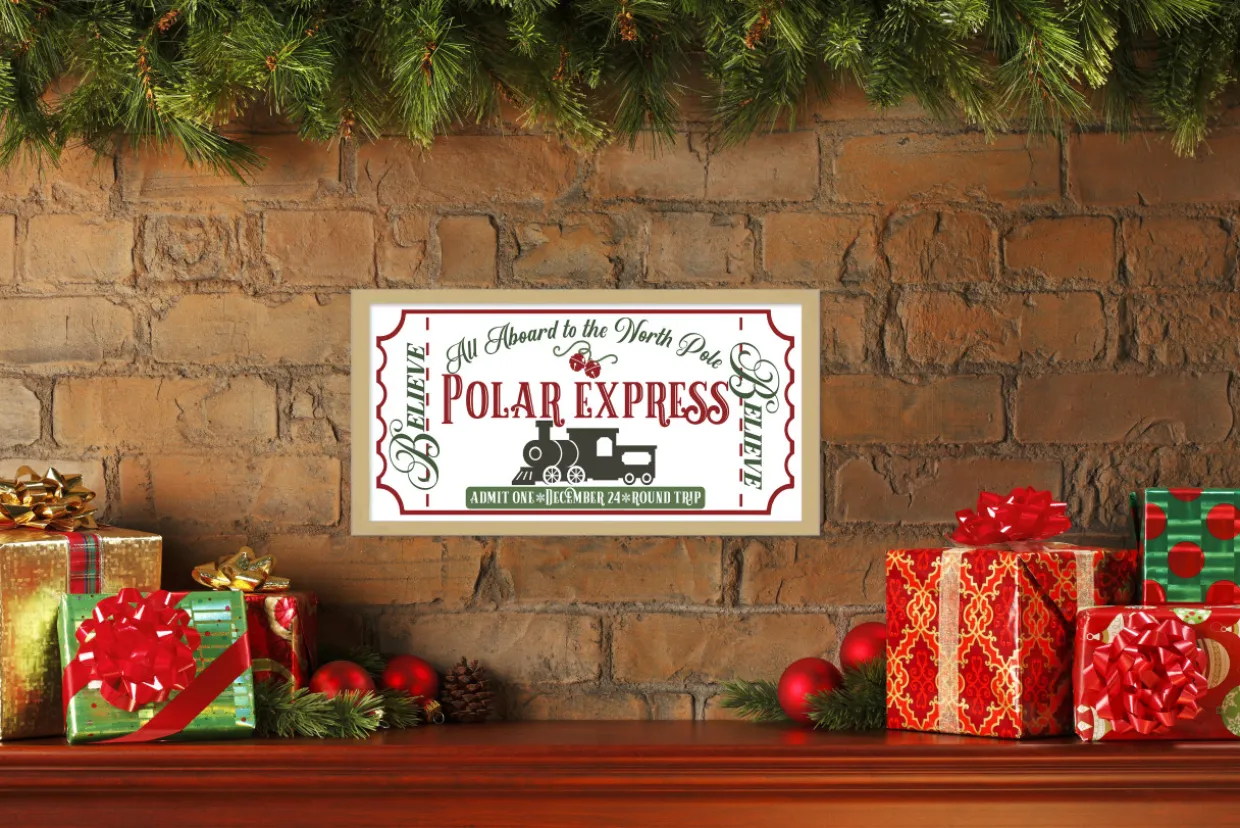 HO HO HO 9.5" x 21.5" Framed Christmas Wall Decor Art Print Sign Poster in a Natural Wooden Frame with UV Acrylic and Hangers