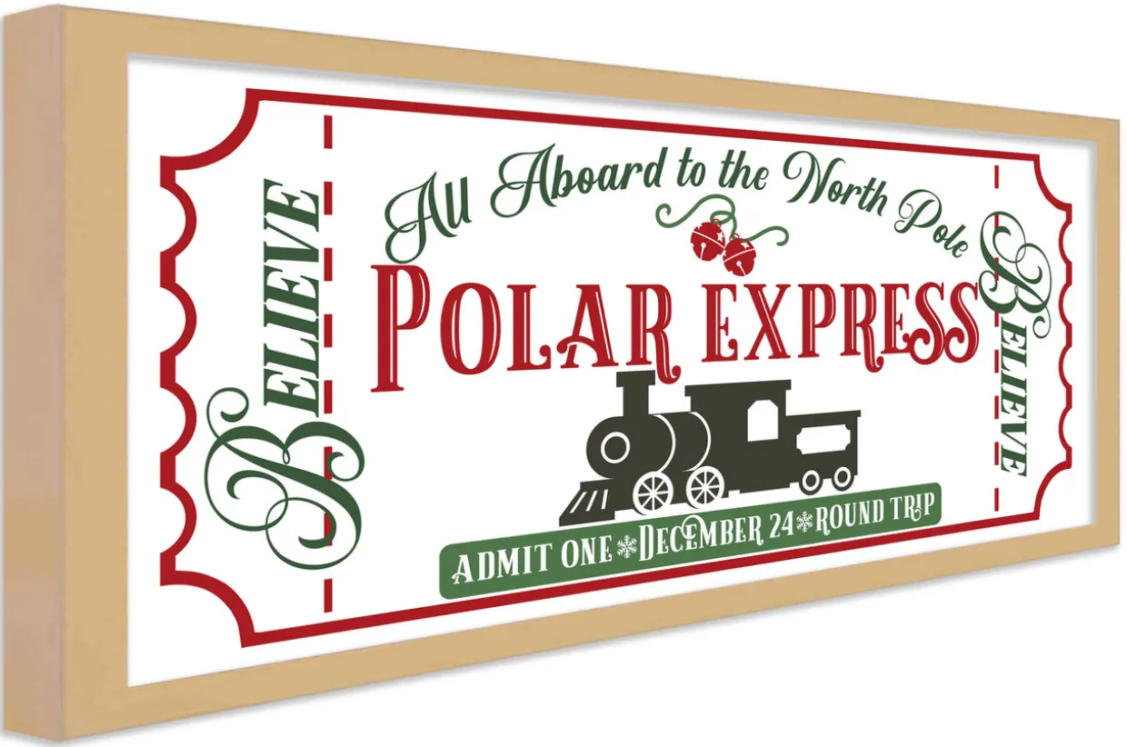 HO HO HO 9.5" x 21.5" Framed Christmas Wall Decor Art Print Sign Poster in a Natural Wooden Frame with UV Acrylic and Hangers