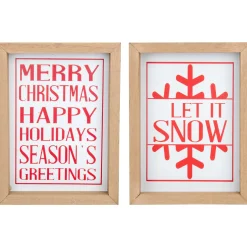 Holiday Slogans Wooden Christmas Plaques - 8" - Red and White - Set of 2
