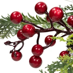 Holly and Berries Christmas Pillar Candle Holder with Pine Cones - 28