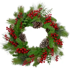 Holly Berries and Snowy Pinecones Artificial Christmas Wreath - 24" - Unlit