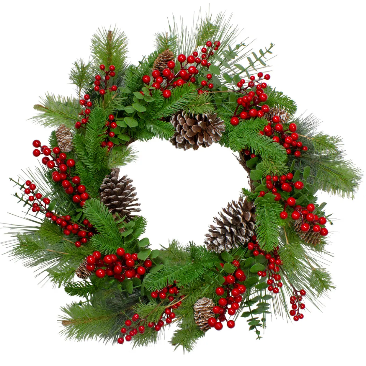 Holly Berries and Snowy Pinecones Artificial Christmas Wreath - 24" - Unlit