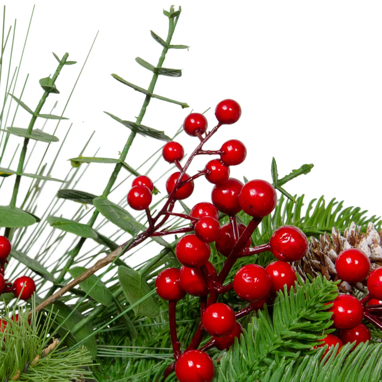 Holly Berries and Snowy Pinecones Artificial Christmas Wreath - 24" - Unlit