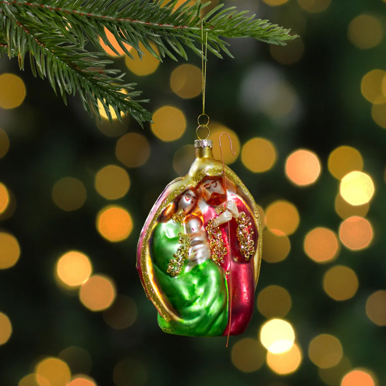 Holy Family Glass Nativity Christmas Ornament - 6"