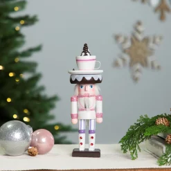 Hot Cocoa Nutcracker Christmas Figure - 10" - White and Pink