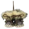 Houndstooth Booties with Faux Fur Trim Christmas Ornament - 3"
