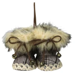 Houndstooth Booties with Faux Fur Trim Christmas Ornament - 3"