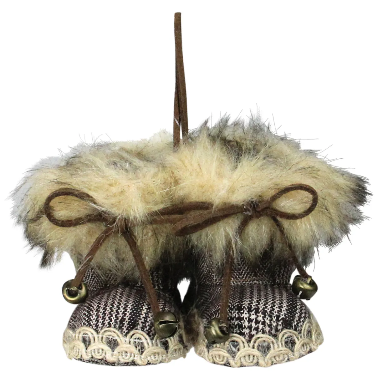 Houndstooth Booties with Faux Fur Trim Christmas Ornament - 3"