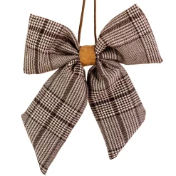 Houndstooth Plaid Bow Christmas Ornament - 7.5" - Brown and Cream