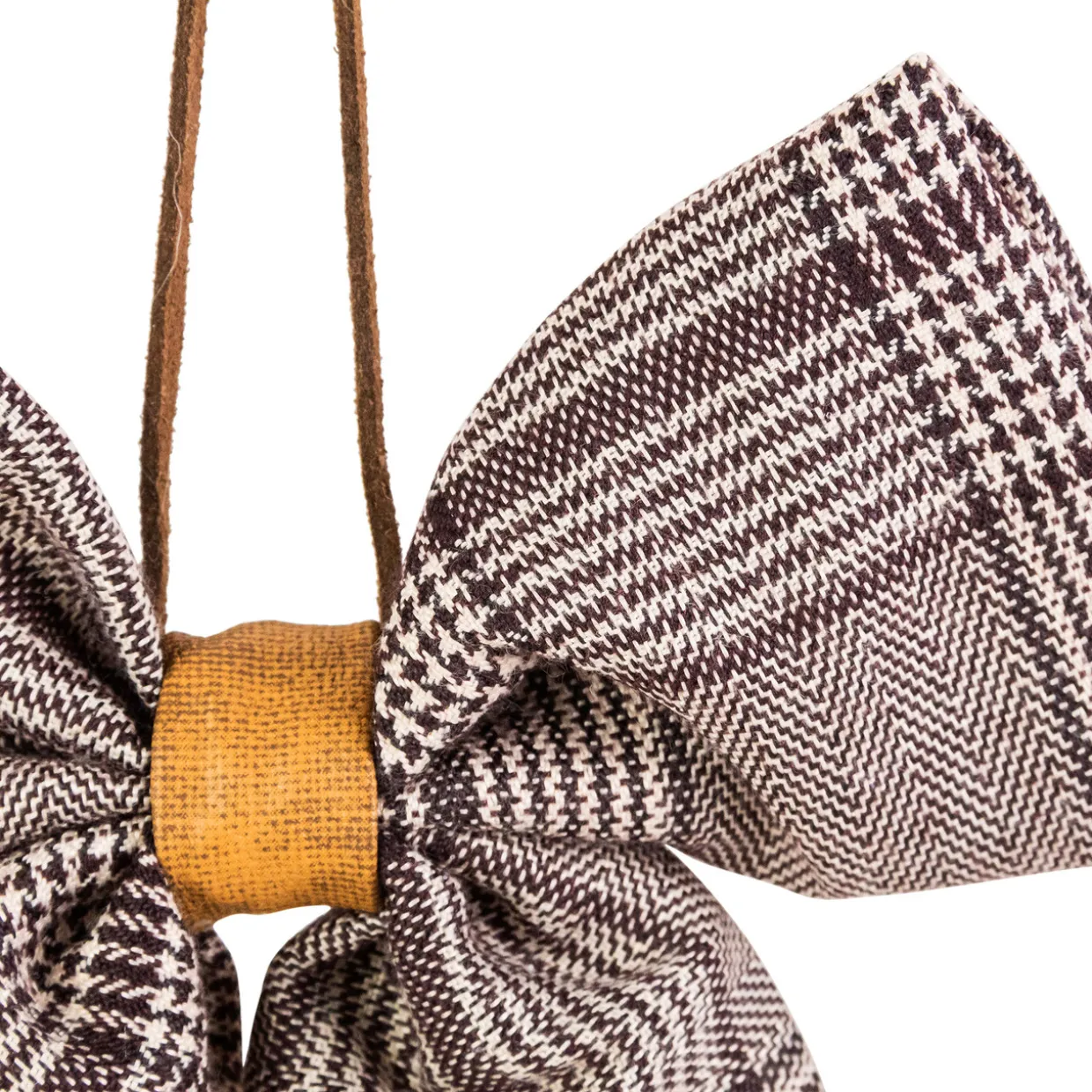 Houndstooth Plaid Bow Christmas Ornament - 7.5" - Brown and Cream