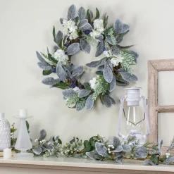 Iced Hydrangeas, Blueberries, and Foliage Artificial Christmas Wreath - 26 Inch, Unlit