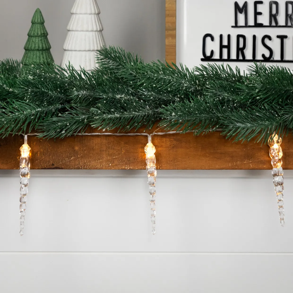 Icicle String Christmas Light Set - Warm White - 4.5' Clear Wire - 10ct