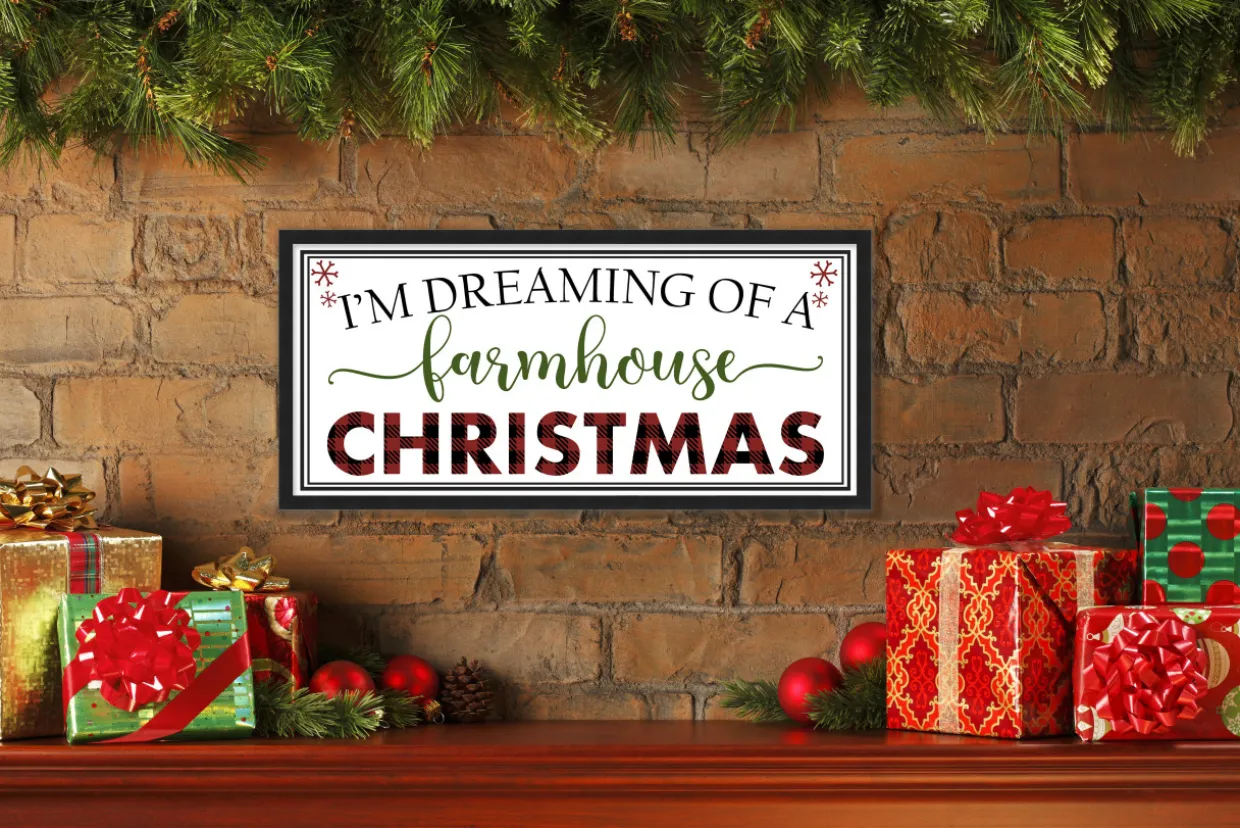 I'm Dreaming of a Farmhouse Christmas 10.5" x 21.5" Framed Christmas Wall Decor Sign Poster in a Black Wooden Frame with UV Acrylic and Hangers