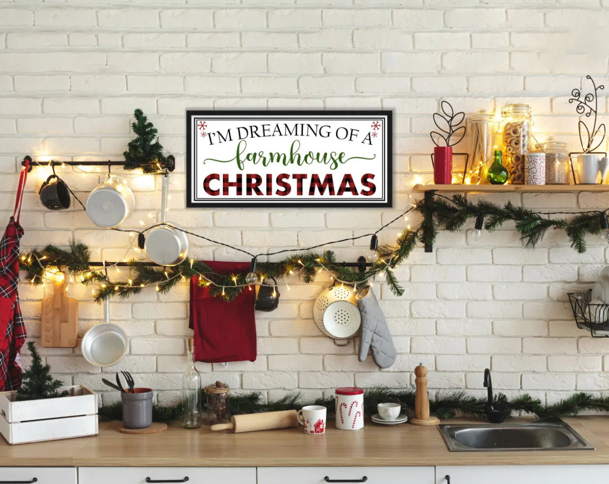 I'm Dreaming of a Farmhouse Christmas 10.5" x 21.5" Framed Christmas Wall Decor Sign Poster in a Black Wooden Frame with UV Acrylic and Hangers