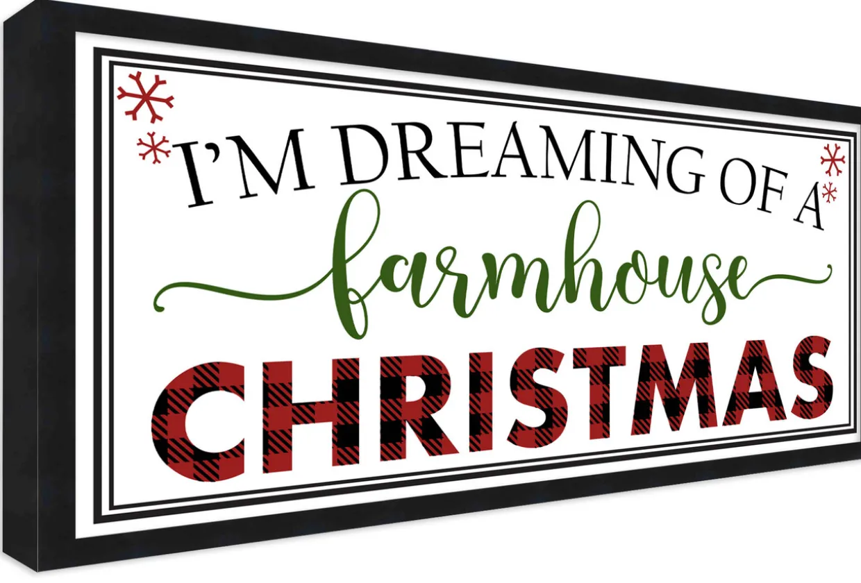 I'm Dreaming of a Farmhouse Christmas 10.5" x 21.5" Framed Christmas Wall Decor Sign Poster in a Black Wooden Frame with UV Acrylic and Hangers