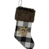 18-Inch Black and White Buffalo Plaid Burlap Reindeer Christmas Stocking