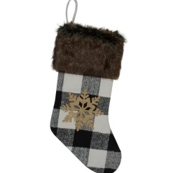 18-Inch Black and White Buffalo Plaid Burlap Reindeer Christmas Stocking