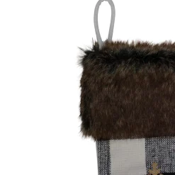 18-Inch Black and White Buffalo Plaid Burlap Reindeer Christmas Stocking