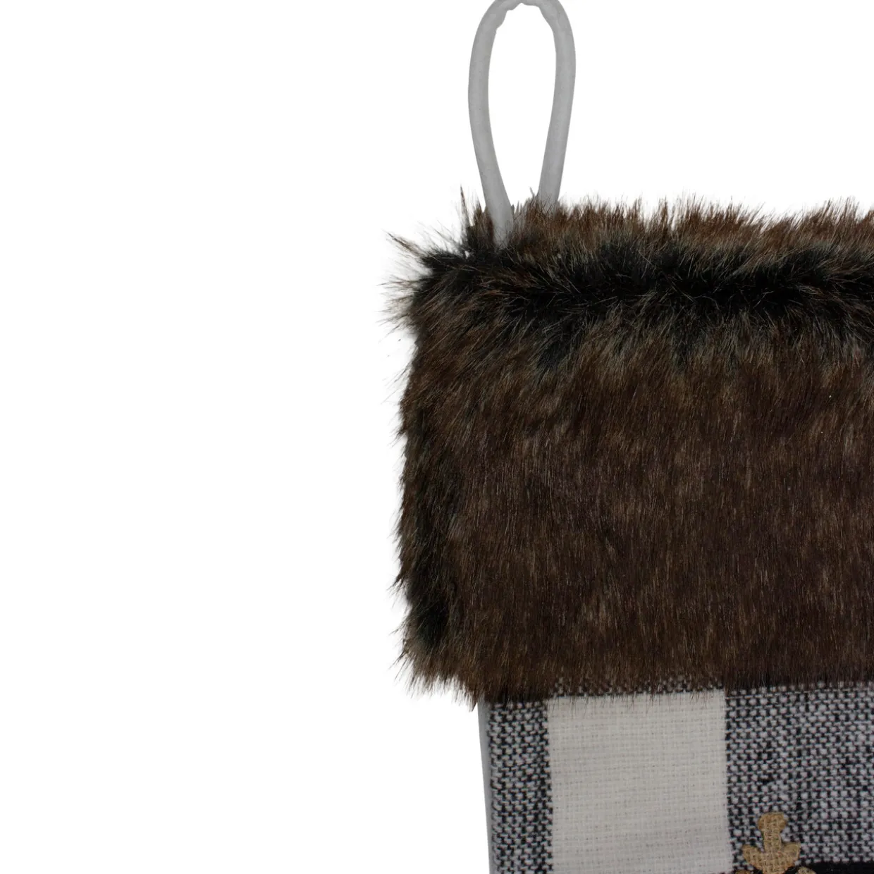 18-Inch Black and White Buffalo Plaid Burlap Reindeer Christmas Stocking