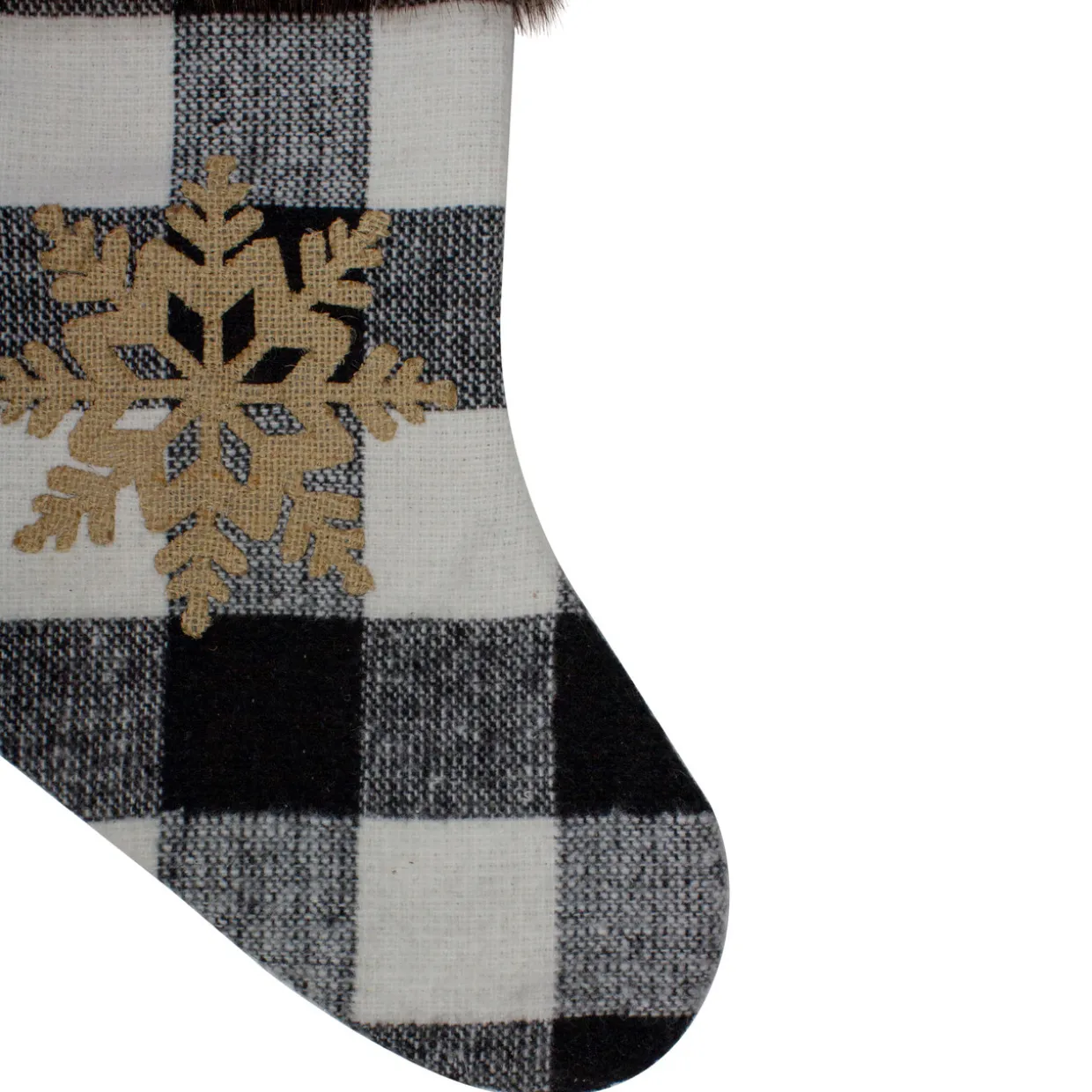 18-Inch Black and White Buffalo Plaid Burlap Reindeer Christmas Stocking