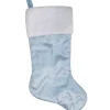 20.5-Inch Blue and White Sheer Organza Christmas Stocking with Faux Fur Cuff