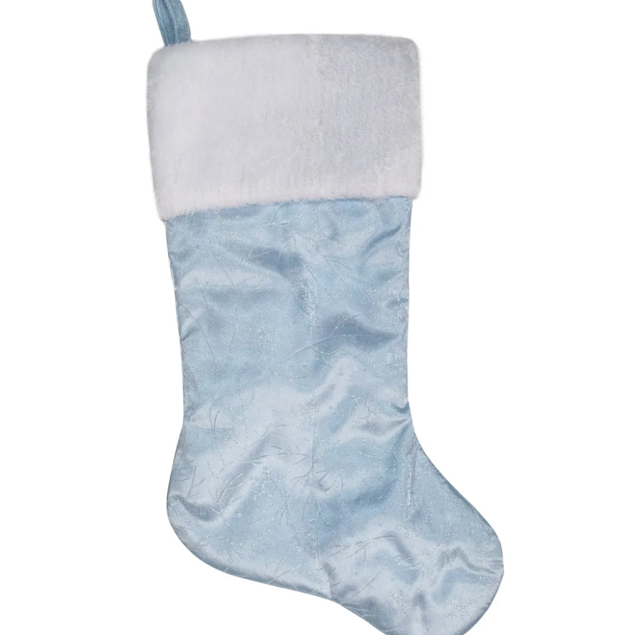 20.5-Inch Blue and White Sheer Organza Christmas Stocking with Faux Fur Cuff