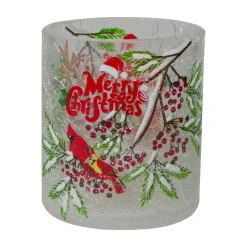 2.75-Inch Cardinal and Pine Hand Painted Flameless Christmas Candle Holder