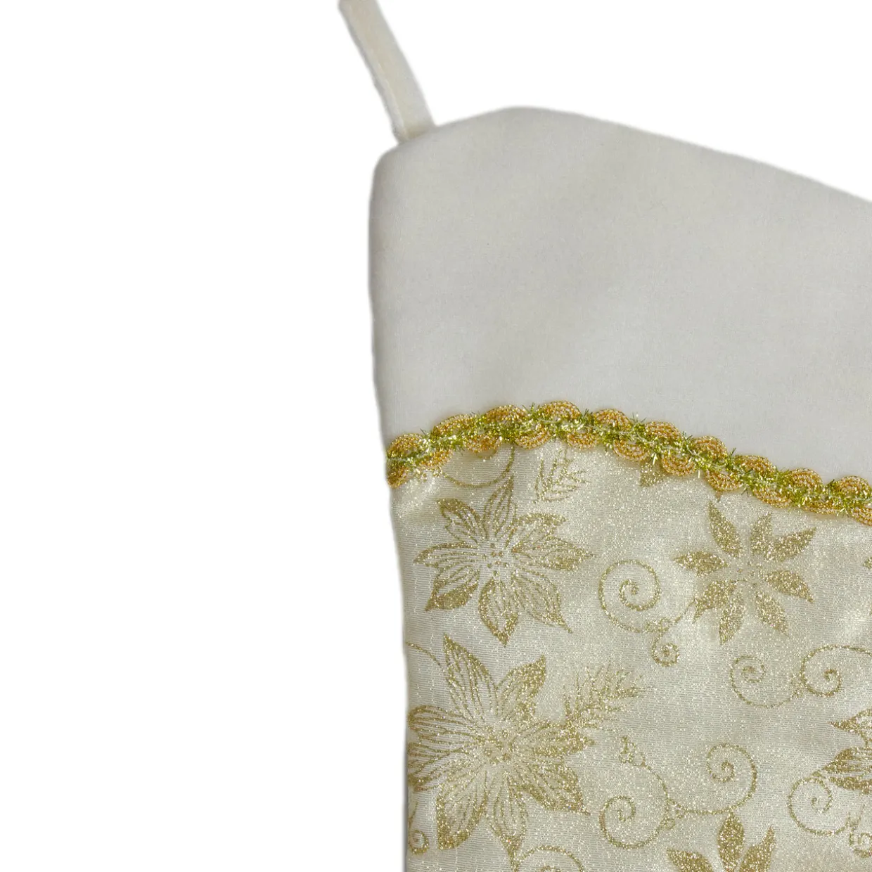 20.5-Inch Gold and White Glitter Poinsettia Christmas Stocking With a Velvet Cuff