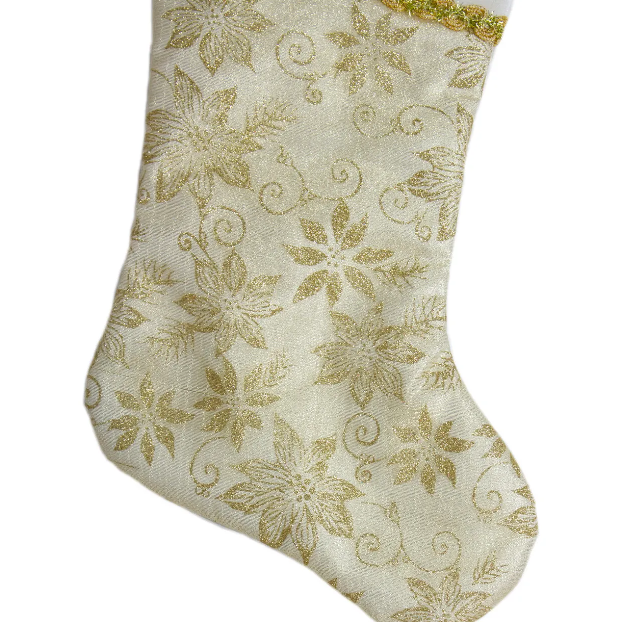 20.5-Inch Gold and White Glitter Poinsettia Christmas Stocking With a Velvet Cuff