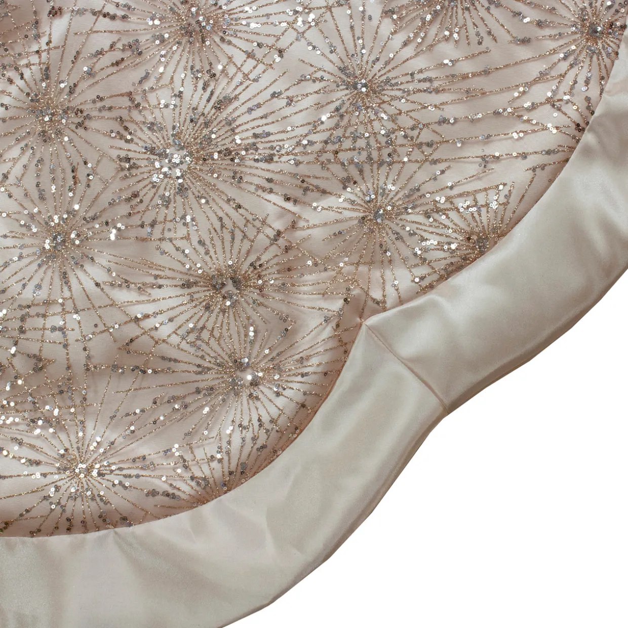 48-Inch Gold Sequins and Glitter Satin Border Christmas Tree Skirt
