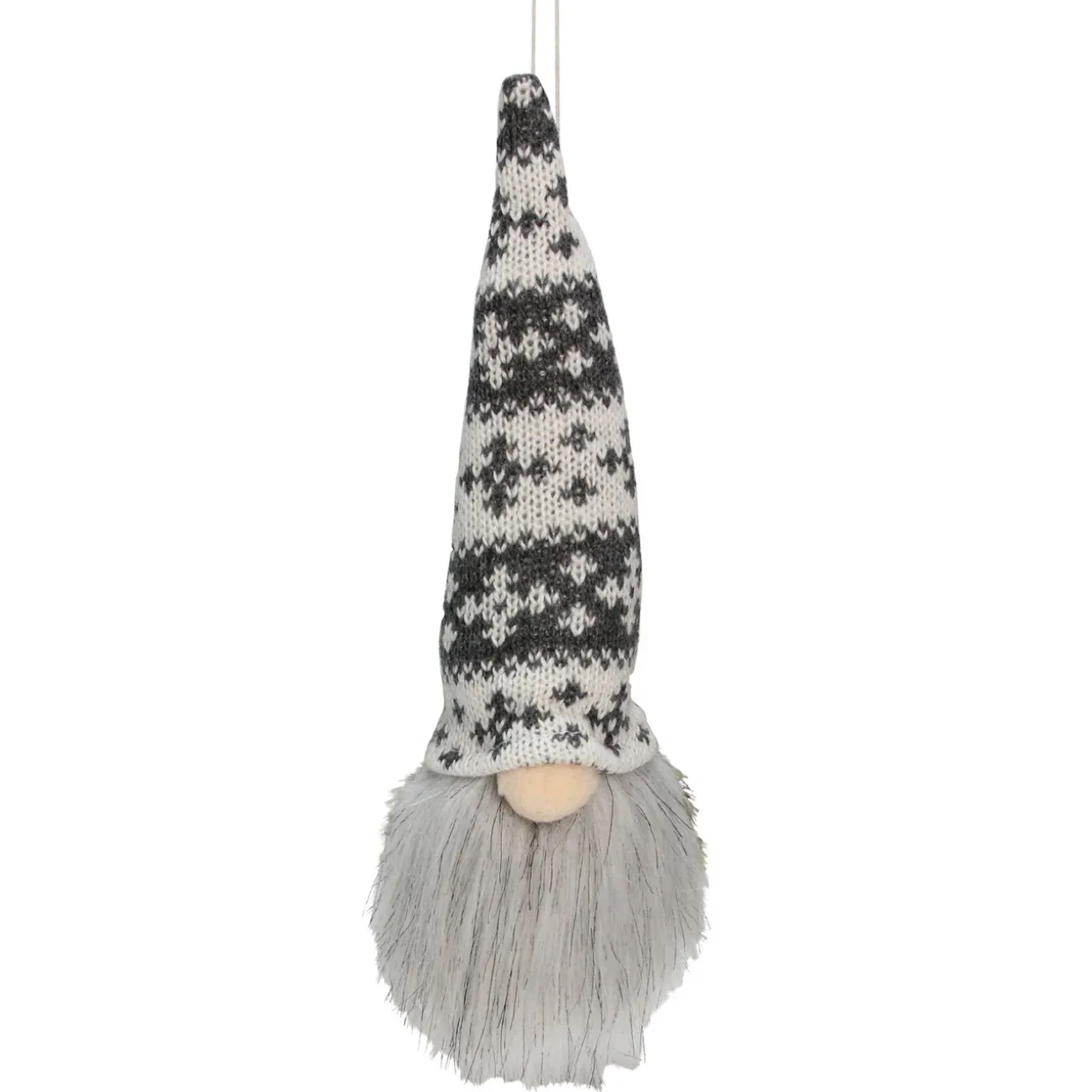 6.25-Inch Gray and White Gnome Head with Hat Hanging Christmas Ornament