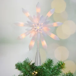 9-Inch Lighted White Snowflake Christmas Tree Topper - Clear Lights
