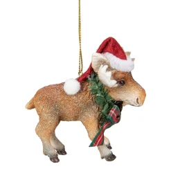 3.5-Inch Moose Wearing Santa Hat and Plaid Bow Christmas Ornament