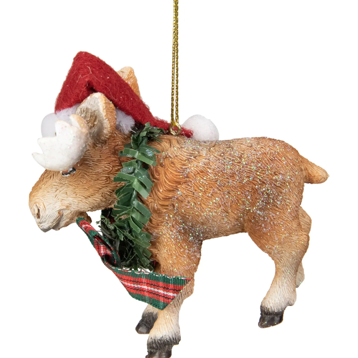 3.5-Inch Moose Wearing Santa Hat and Plaid Bow Christmas Ornament
