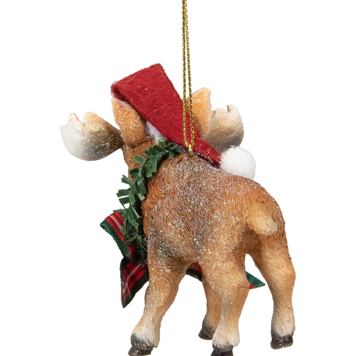 3.5-Inch Moose Wearing Santa Hat and Plaid Bow Christmas Ornament