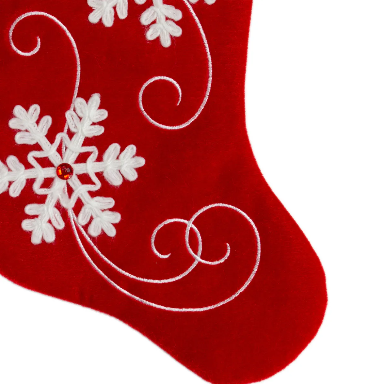 20.5-Inch Red and White Velvet With White Snowflake Christmas Stocking