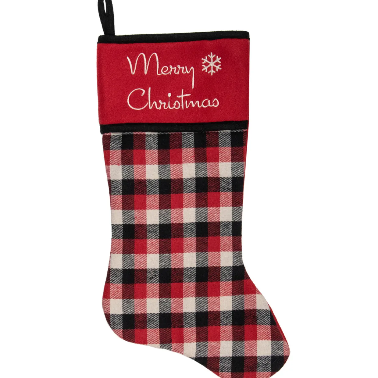 20.5-Inch Red, Black, and White Plaid Christmas Stocking with Fleece Cuff