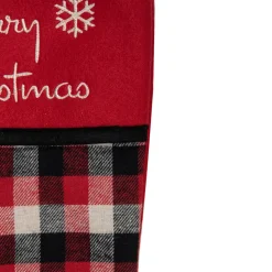 20.5-Inch Red, Black, and White Plaid Christmas Stocking with Fleece Cuff