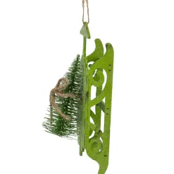 9-Inch Tree on Green Wood Sled Christmas Ornament