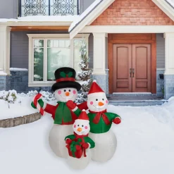 Inflatable Lighted Snowman Family Christmas Yard Art Decoration - 4'