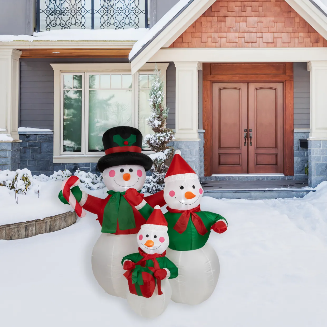 Inflatable Lighted Snowman Family Christmas Yard Art Decoration - 4'