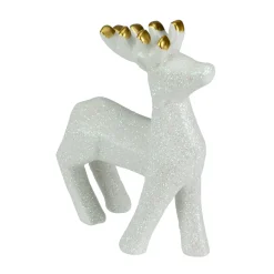 Iridescent Glitter Ceramic Reindeer Christmas Figure - 4.25" - White