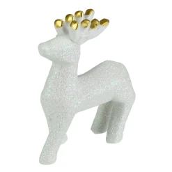 Iridescent Glitter Ceramic Reindeer Christmas Figure - 4.25" - White