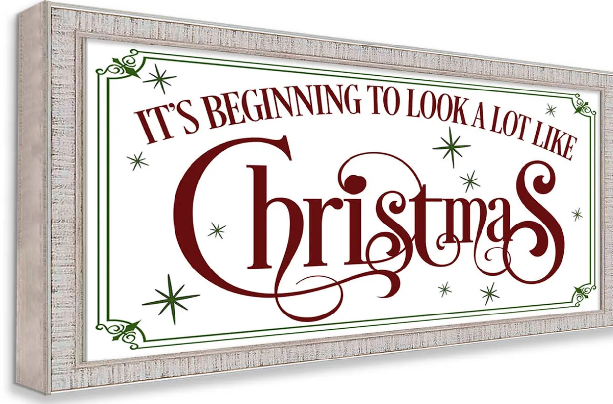 It's beginning to look A Lot Like Christmas 7.5" x 13.5" Framed Christmas Wall Decor Sign Poster in a White Wooden Frame with UV Acrylic and Hangers
