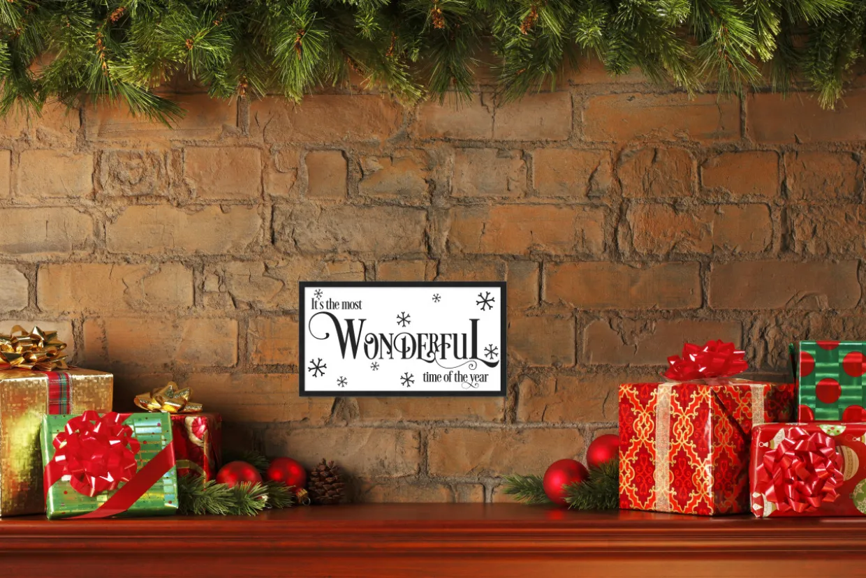 It's the Most Wonderful Time of the Year Vintage 7.5" x 13.5" Framed Christmas Wall Decor Sign Poster in a Natural Wooden Frame with UV Acrylic