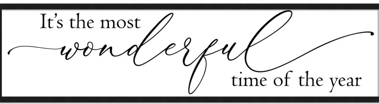 It's the Most Wonderful Time of the Year Script 8.5" x 31.5" Framed Christmas Wall Decor Sign Poster in a Natural Wooden Frame with UV Acrylic