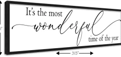 It's the Most Wonderful Time of the Year Script 8.5" x 31.5" Framed Christmas Wall Decor Sign Poster in a Natural Wooden Frame with UV Acrylic